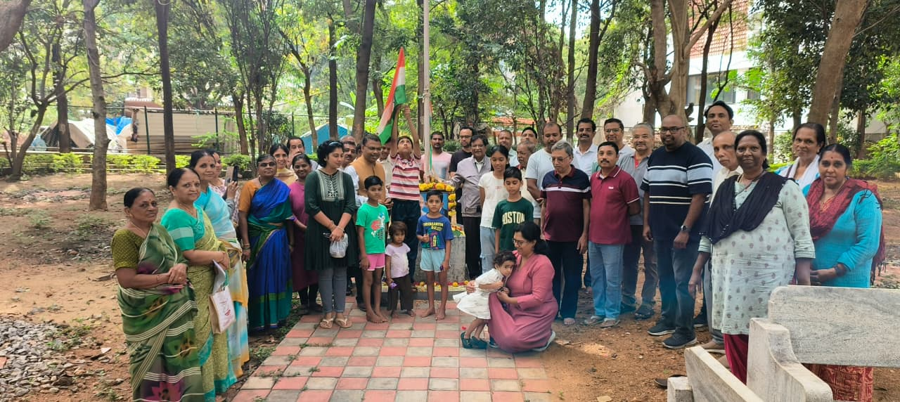 Members and families at the flag hoisting on Independence Day